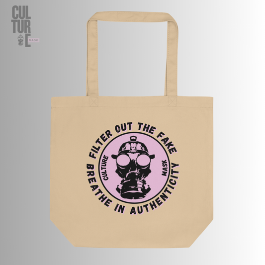 Bolsa de tela ecológica de algodón orgánico certificado color beige con ilustración urbana retro de Mask Culture