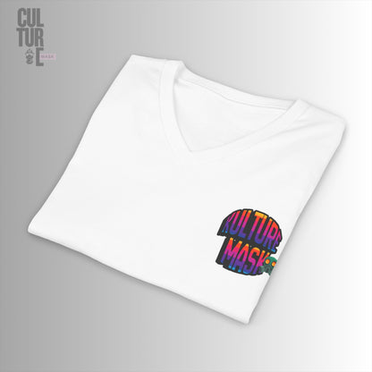 Culture Mask - V-Neck T-shirt "Filter Out the Fake" | Retro 3D White