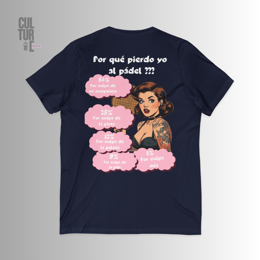 Camiseta pádel— 'Por qué pierdo yo al pádel?' Retro Pin-Up V‑Neck