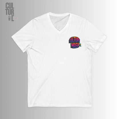 Culture Mask - V-Neck T-shirt "Filter Out the Fake" | Retro 3D White