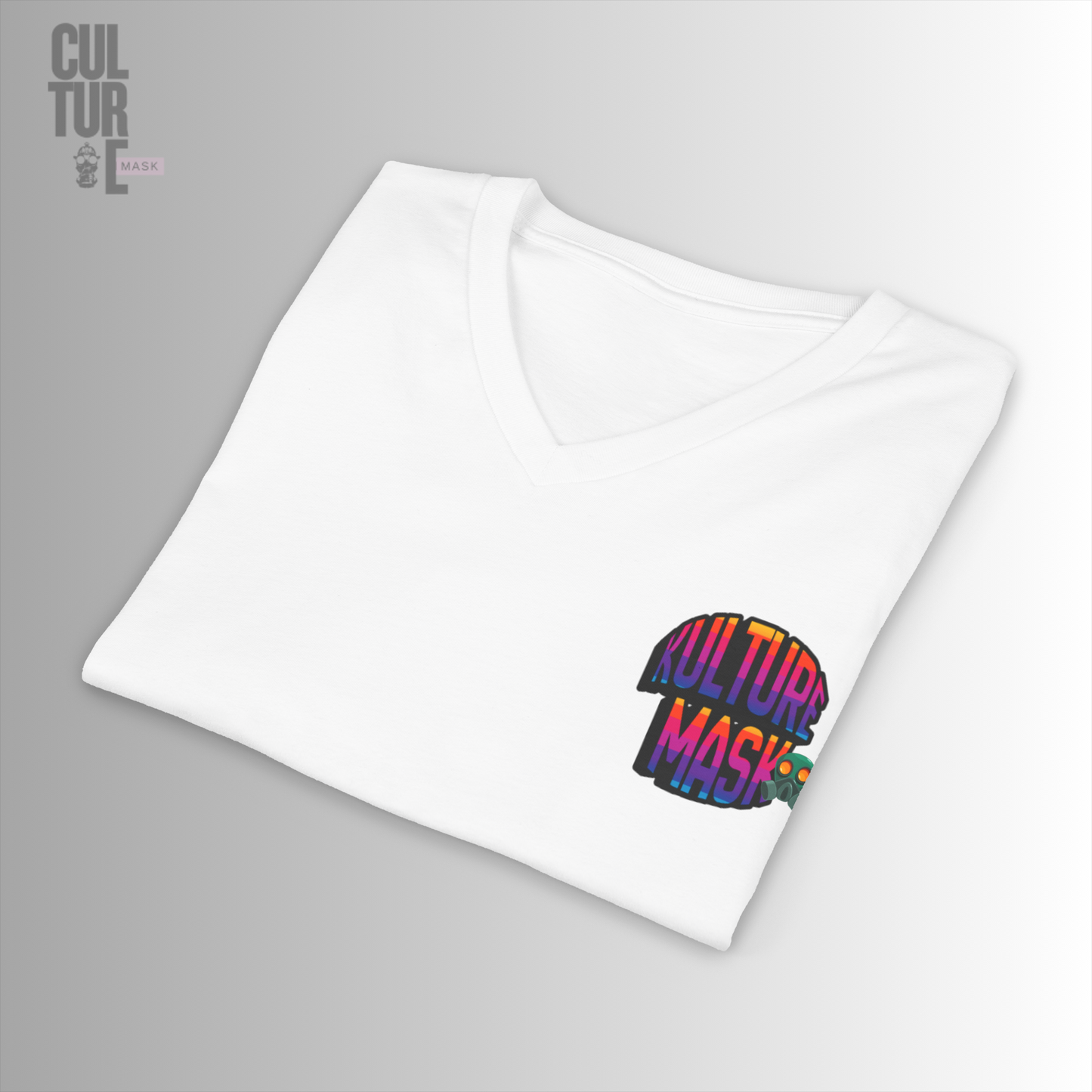 Culture Mask - V-Neck T-shirt "Filter Out the Fake" | Retro 3D White
