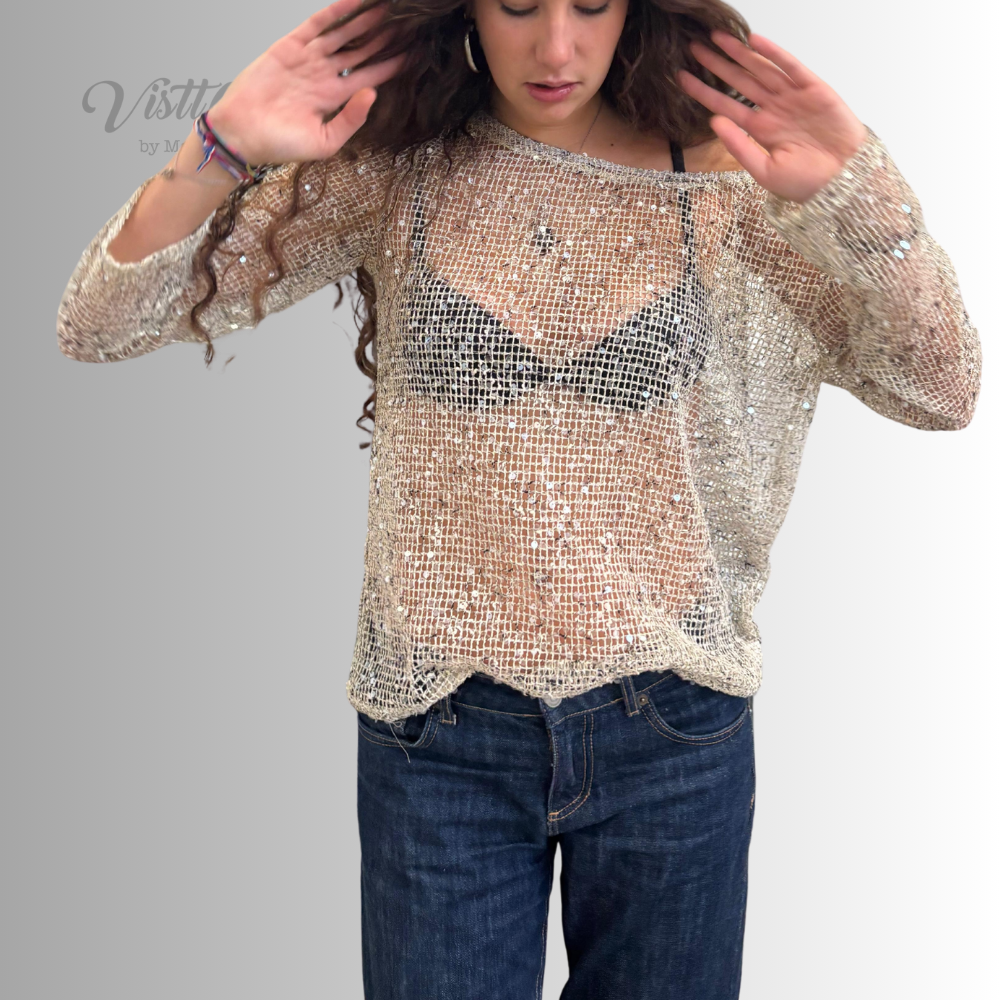 Visttcool - Top de Malla Metalizada con Lentejuelas "Night Out" | Plateado
