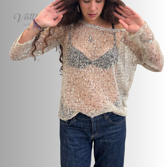 Visttcool - Top de Malla Metalizada con Lentejuelas "Night Out" | Plateado