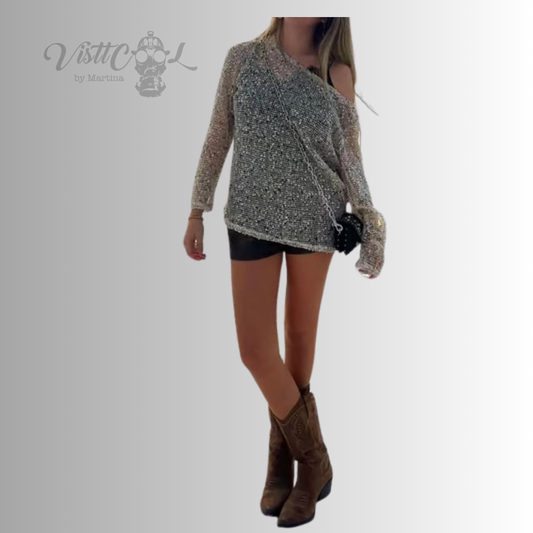 Visttcool - Top de Malla Metalizada con Lentejuelas "Night Out" | Plateado