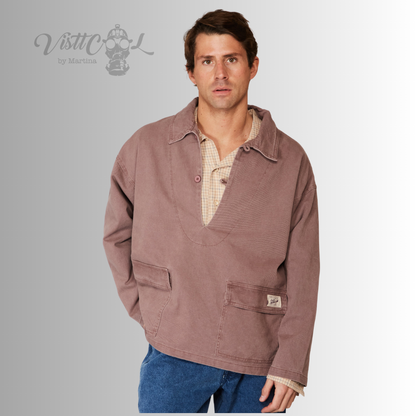 Visttcool - Sobrecamisa Denim Burdeos Desgastado "Fine Wine" | Estilo Polera