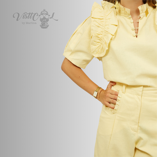 Visttcool- Blusa Artesanal "Lino & Volantes" | Edición Limitada Amarilla