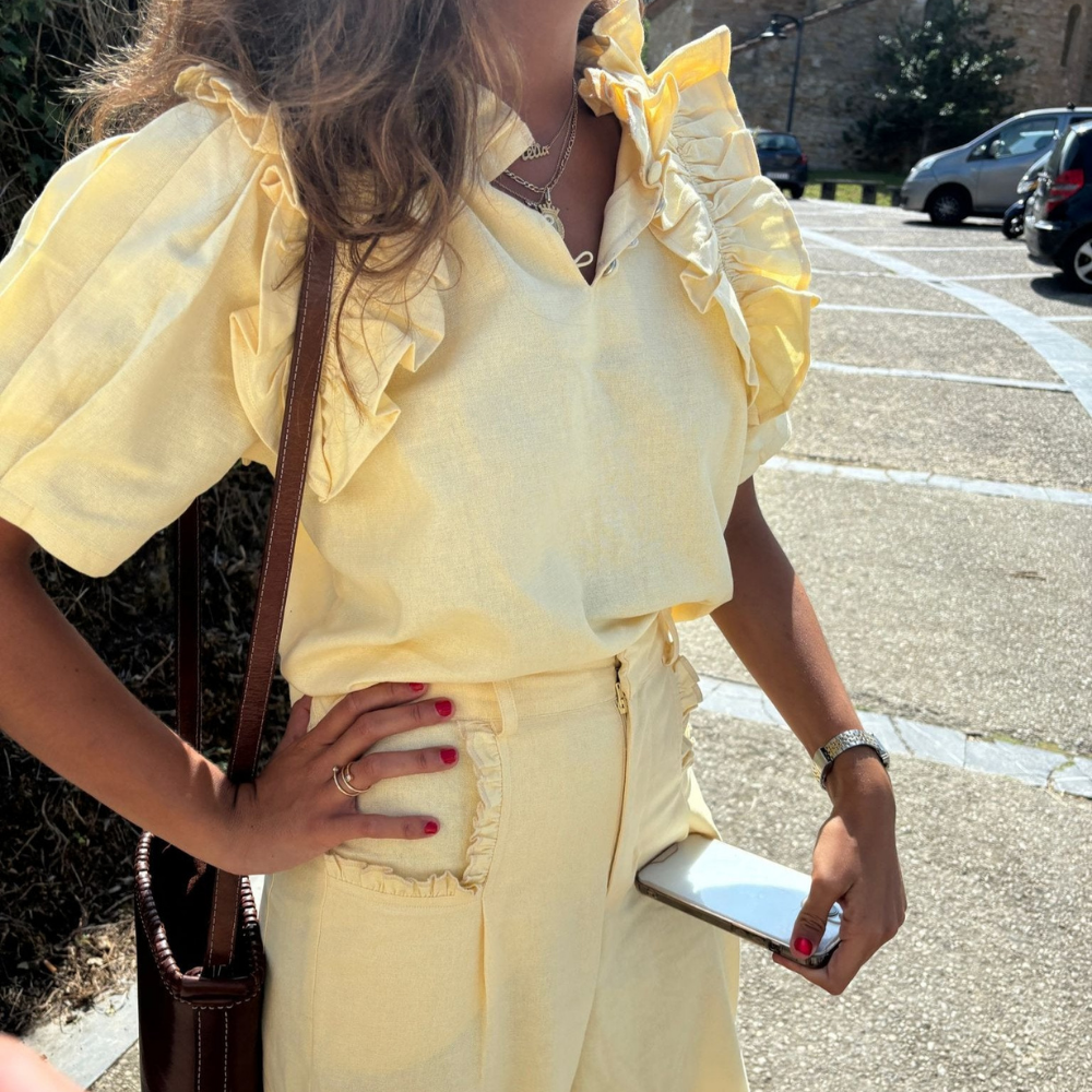 Visttcool- Blusa Artesanal "Lino & Volantes" | Edición Limitada Amarilla