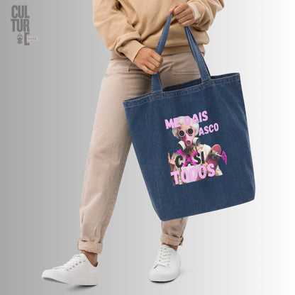 tote bag vaquera denim con mensaje gráfico personal