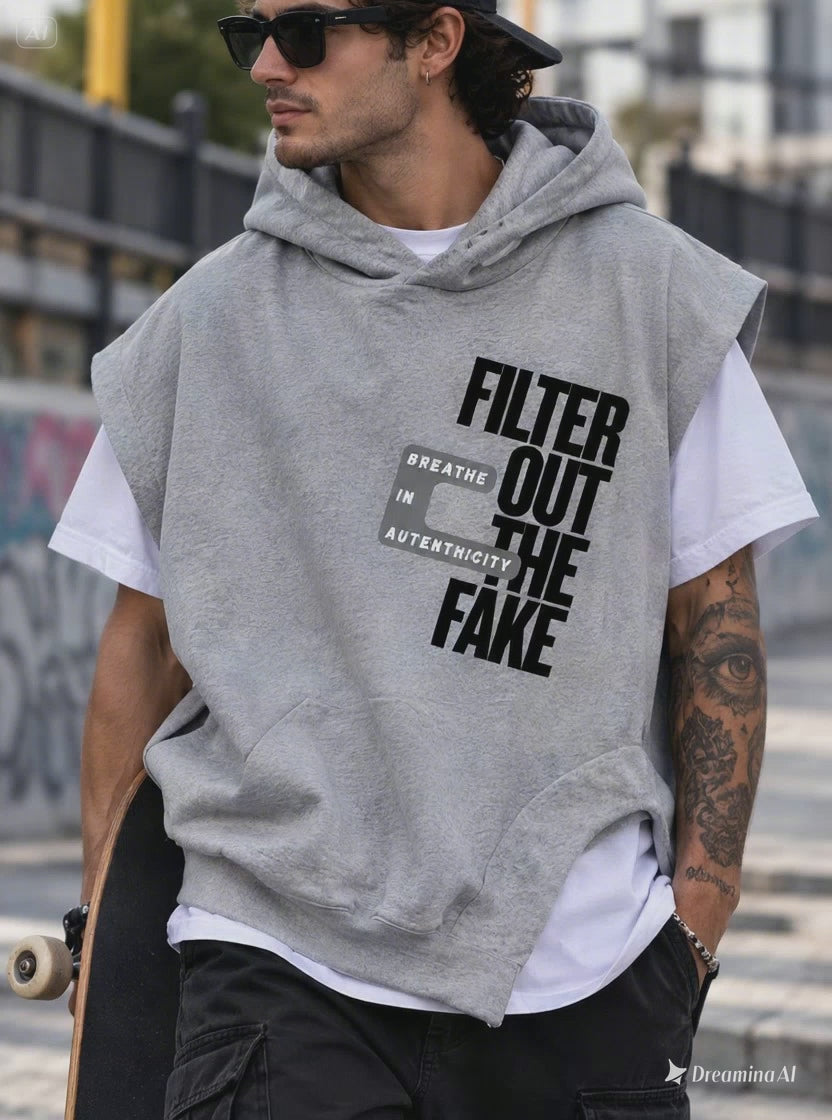 Modelo con sudadera sin mangas oversize gris Culture Mask After Hours