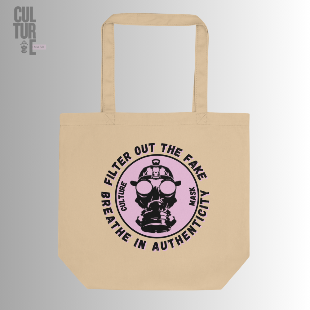 Bolsa de tela ecológica de algodón orgánico certificado color beige con ilustración urbana retro de Mask Culture
