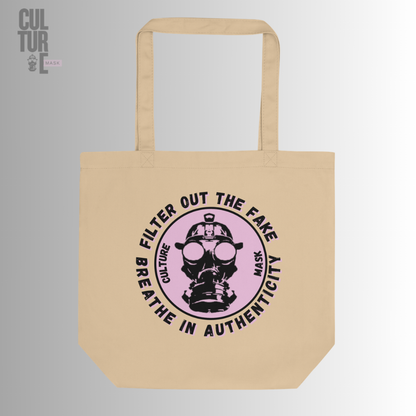Bolsa de tela ecológica de algodón orgánico certificado color beige con ilustración urbana retro de Mask Culture
