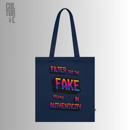 Bolsa de tela azul de algodón orgánico con diseño de calavera unicornio punk de Culture Mask.