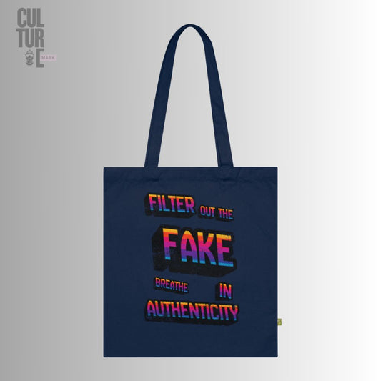 Bolsa de tela azul de algodón orgánico con diseño de calavera unicornio punk de Culture Mask.